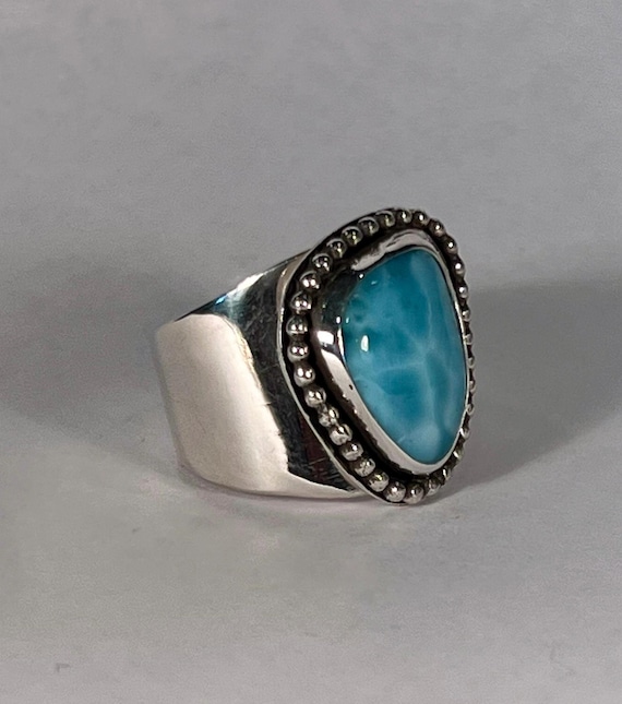 Wide band Larimar ring