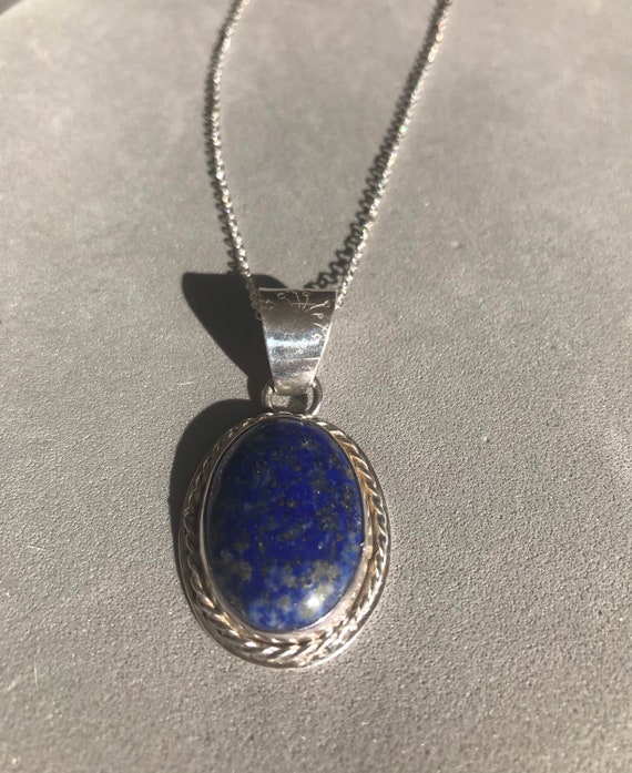 Lapis Lazuli pendant with textured bail and back