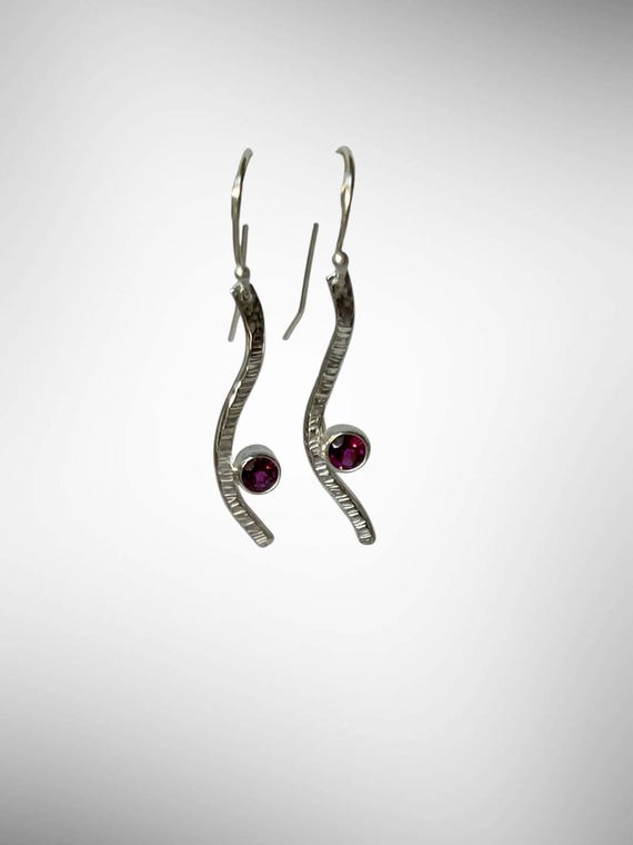 Sculpted Ripples and Royal Glow Rhodolite Garnet Sterling Silver earrings