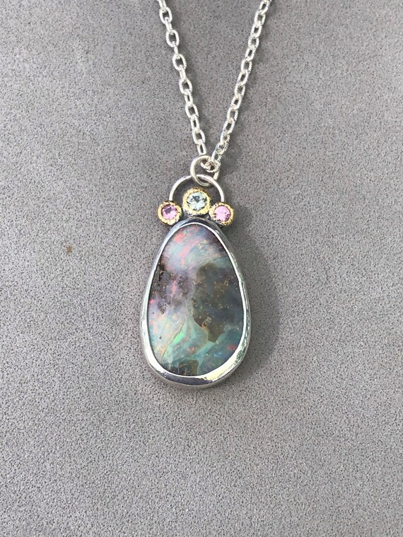 Australian Boulder Opal with sapphires pendant