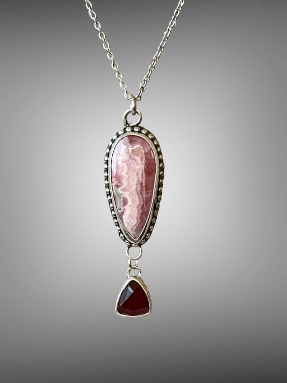 Rhodochrosite and garnet pendant