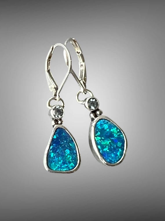 Opal and aquamarine earrings