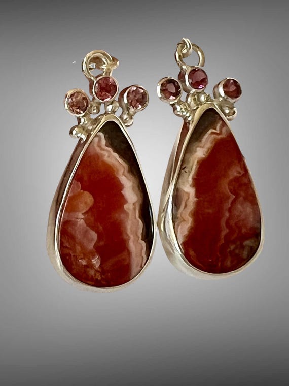 Rhodochrosite and tourmaline earrings
