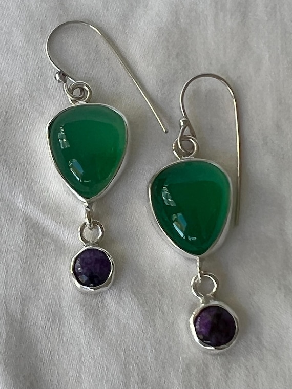 Purple sugilite and green chalcedony earrings