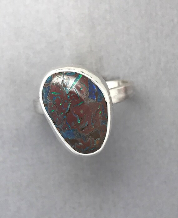 Koroit boulder opal ring, size 10