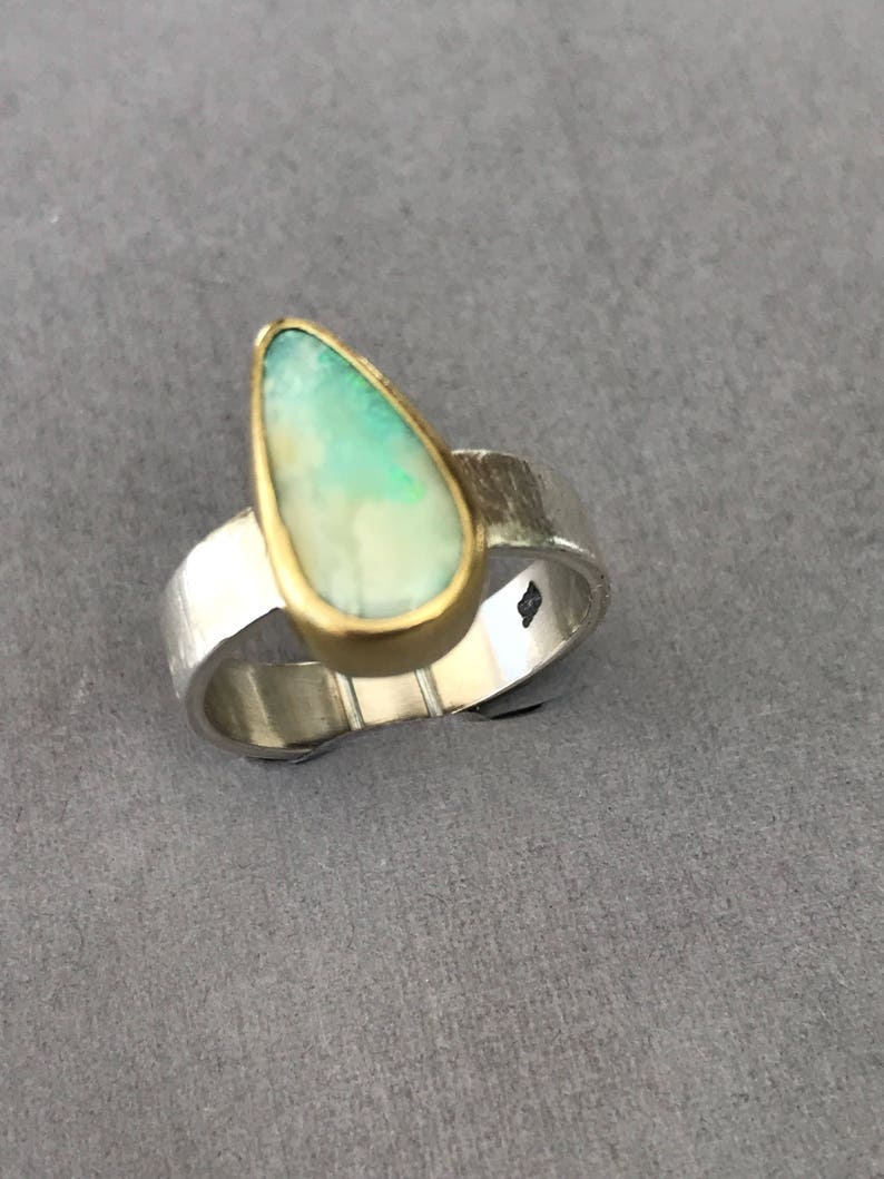 18k Gold Bezel Australian Boulder Opal Ring Sterling Silver Etsy