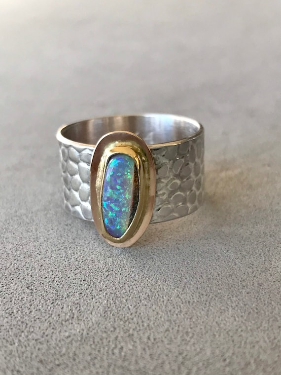 Crystal opal in 18k gold on sterling silver ring