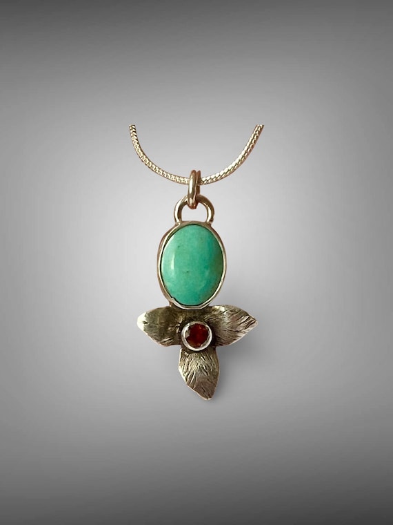 Blue green turquoise and dark orange citrine pendant