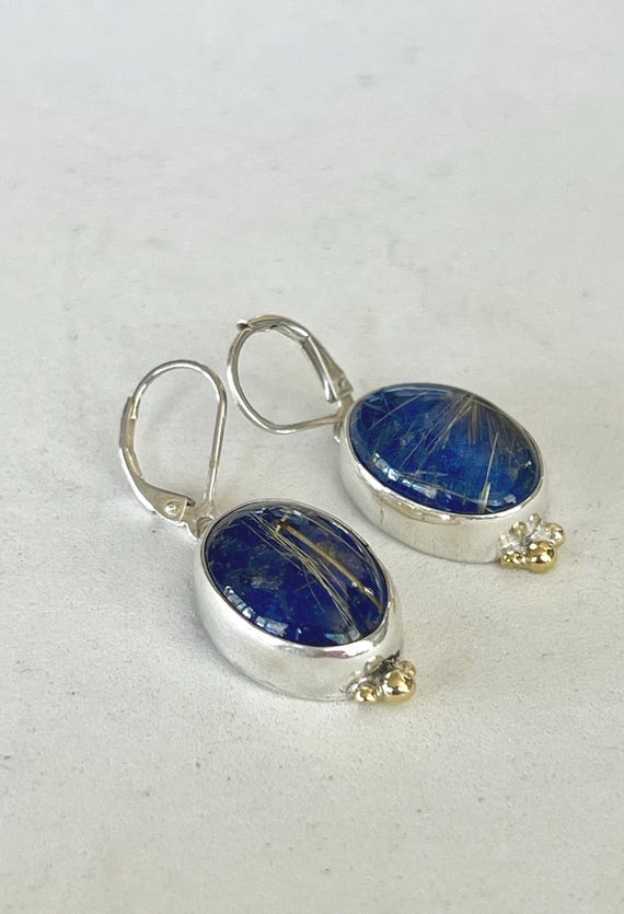 Rutile quartz over lapis lazuli earrings
