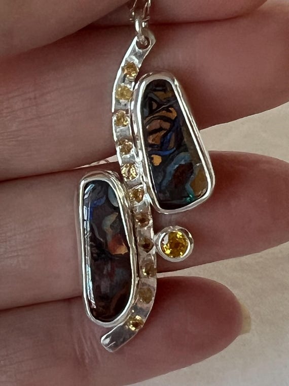 Double opal with sapphire and citrine pendant