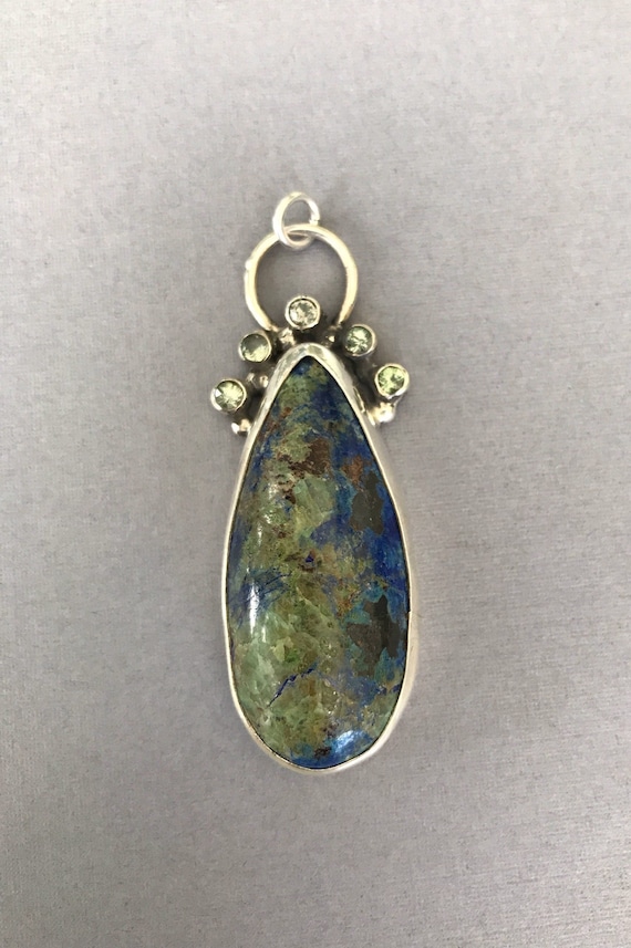 Azurite / Chrysocolla with green saphire pendant