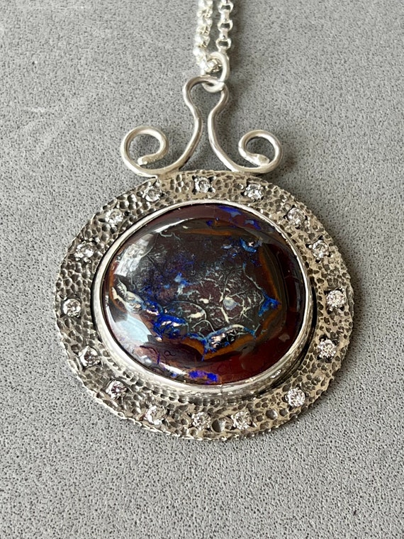 Australian Boulder Opal and CZ’s pendant