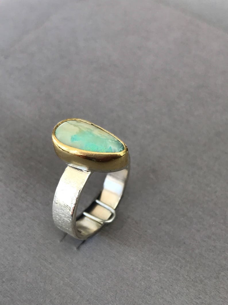 18k Gold Bezel Australian Boulder Opal Ring Sterling Silver Etsy