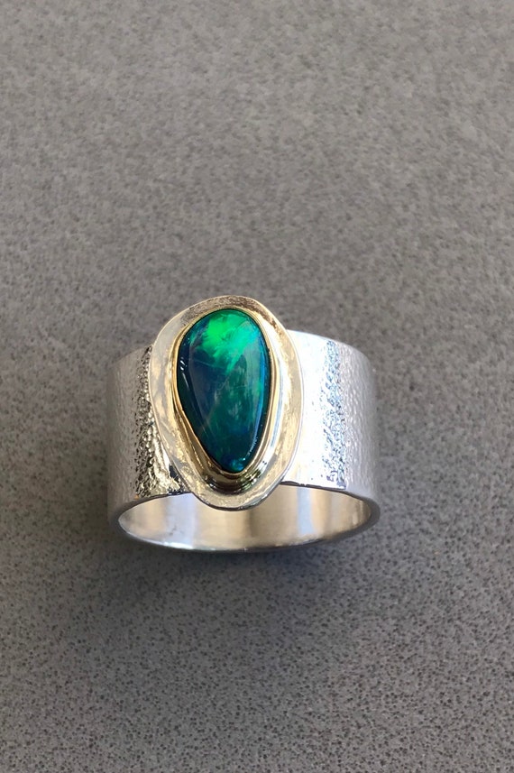 Opal doublet in 18k gold and sterling silver ring