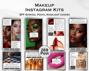 Makeup Instagram Templates Canva Stories Posts and Highlight Covers for Makeup Beauty Stylist Makeup Artist Fashion Social Media Kit