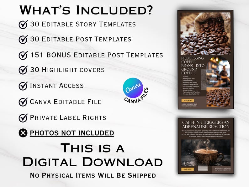 Coffee Shop Instagram Templates Canva Stories Posts and Highlight ...