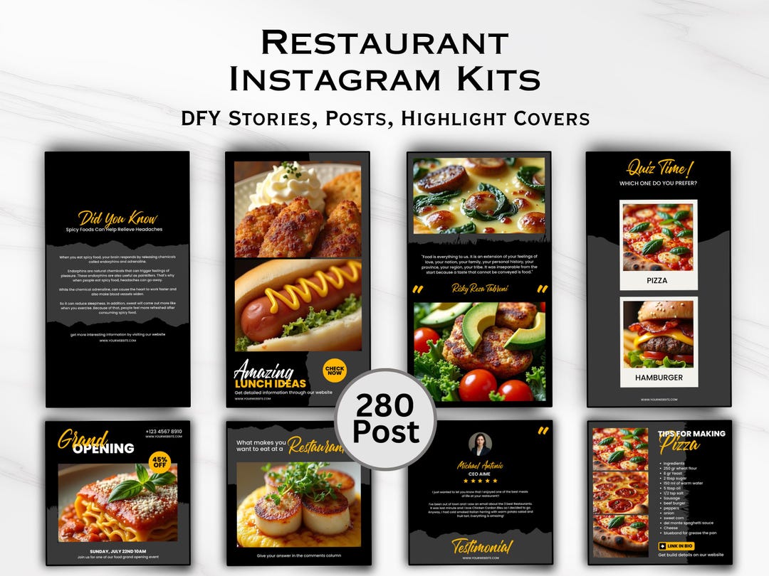 Restaurant Instagram Templates Canva Stories Posts and Highlight Covers ...
