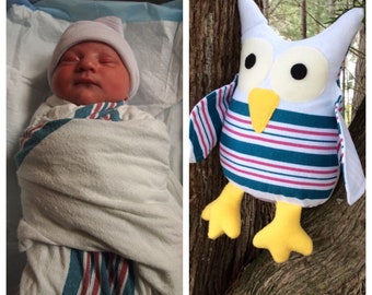 Baby's Receiving Blanket Owl - Have Your Baby's Blanket Made Into a Plush Owl - Baby Shower Gift - Toddler Gift - Graduation Gift