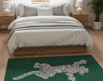 Hand-Tufted Leopard Rug – Green Wool Area Rug, Modern Animal Print