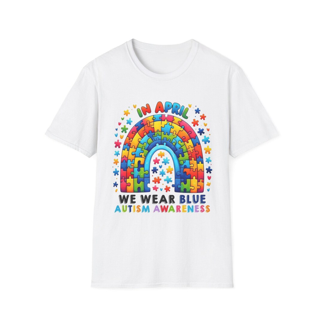 Autism Awareness Puzzle Rainbow T-shirt | We Wear Blue in April - Etsy