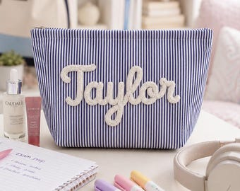 Personalized College Makeup Bag, Custom Name Cosmetic Pouch, Dorm Room Toiletry Organizer, Graduation Gift for College Girl