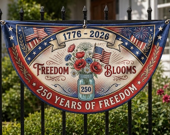 Freedom Blooms Mason Jar Fence Flag | Wildflower 1776 2026 Patriotic Porch Decor 250 Years | 4th July