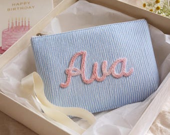 Cadeau d'anniversaire pour meilleure amie, trousse de maquillage personnalisée, trousse à cosmétiques avec nom personnalisé, cadeau de voyage bestie brodé pour elle