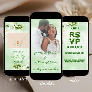 Editable Boho Wedding Invitation Video, Green Theme Animated Evite, Personalized Party Video Invite, Digital Wedding Animated Template