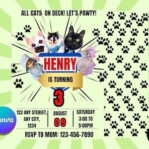 Cat Birthday Invitation Template, Editable Kitty Party Invite, Cute Cat-Themed Birthday Template, Customizable Digital Download, Printable C