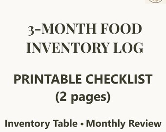 3-Month Food Inventory Log - Printable - 2 Page PDF