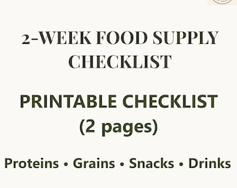 Emergency Food Supply Checklist Printable - 2-Week Pantry Shopping List - 2-Page PDF