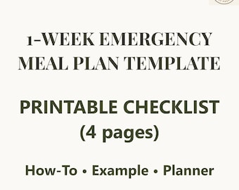 Emergency Meal Plan Template Printable - 7-Day Pantry Meals Planner - 4-Page PDF