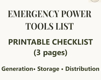 Emergency Power Checklist Printable - Backup Power Tools & Lighting - 3-Page PDF