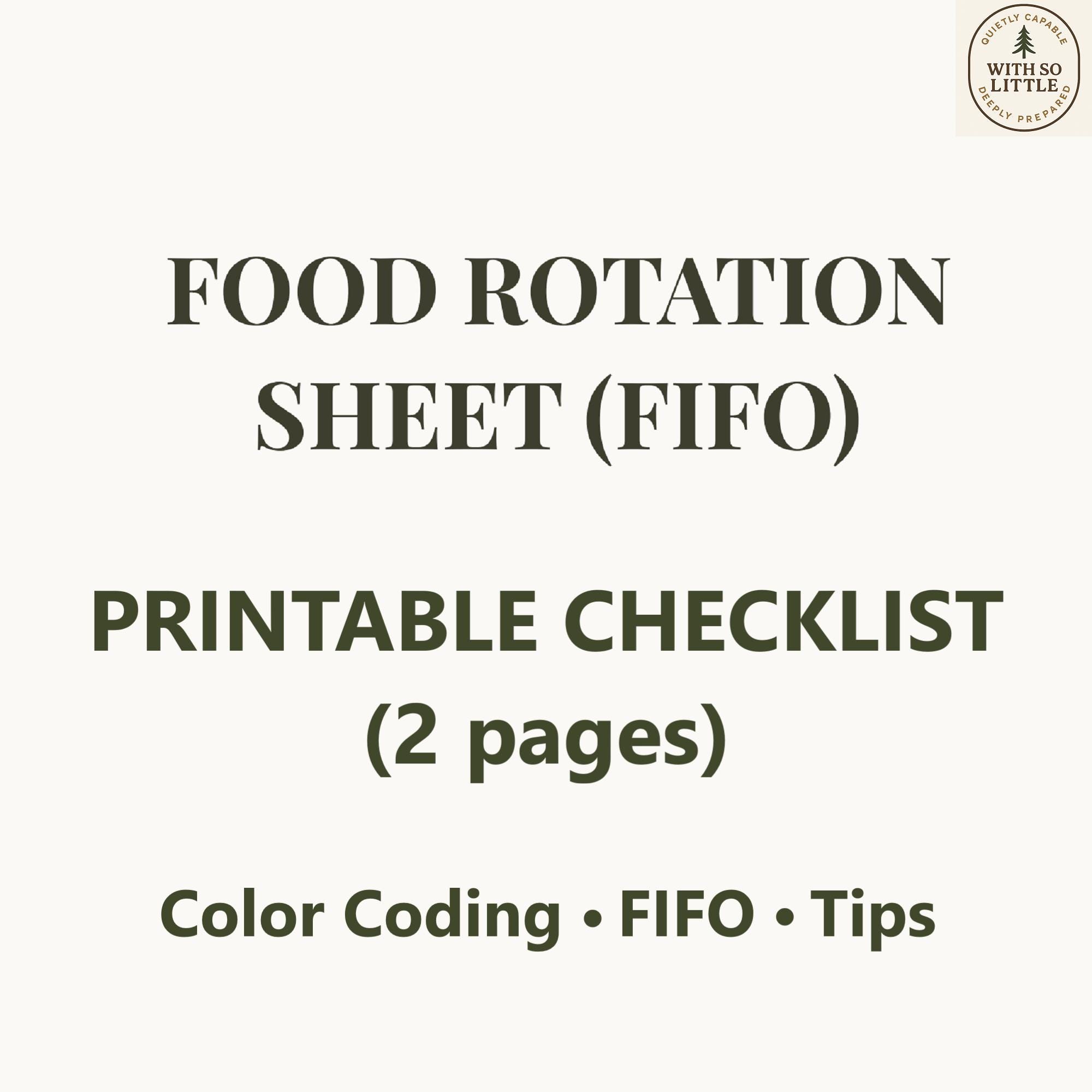 Fifo Rotation Log Sheet Food Rotation Sheet (FIFO) Printable - Rotate Your Food Supply - 2-page ...