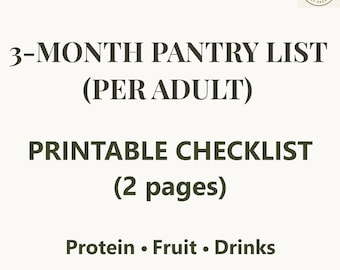 3-Month Pantry List Per Adult - Printable - 2 Page PDF