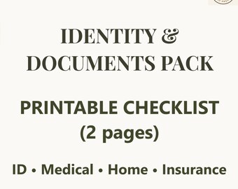 Emergency Documents Checklist Printable - ID, Medical, Home & Insurance - PDF