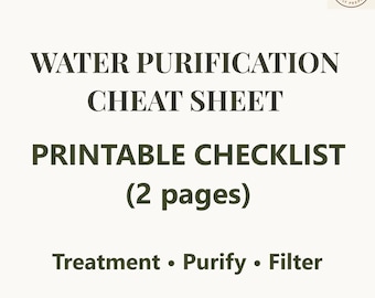 Emergency Water Purification Checklist Printable - Filter, Boil, & Tablets - 2-Page PDF