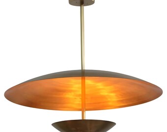 1950's Mid century Brass Disk Chandelier Handmade Italian Modern Pendant Light Fixture