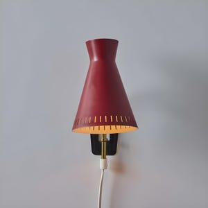 Vintage Red Cone Wall Sconce – Mid-Century Modern Adjustable Brass Wall Light with Plug-In Option Sputnik Wall Lamp