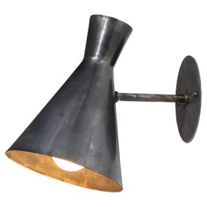 Mid-Century Modern Blackened Brass Cone Wall Sconce – Handmade Italian Stilnovo Diabolo Light Fixture Brass Wall Sconce