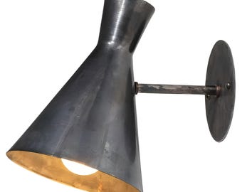 Mid-Century Modern Blackened Brass Cone Wall Sconce – Handmade Italian Stilnovo Diabolo Light Fixture Brass Wall Sconce