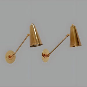 Vintage koperen kegelwandkandelaar – moderne verstelbare messing wandlamp uit het midden van de eeuw, Spoetnik-wandlamp