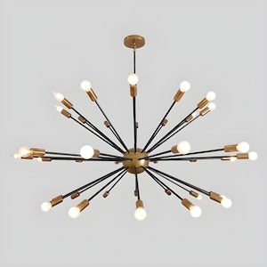 Italian Modern Brass Sputnik Chandelier – 47&quot; Large Mid-Century Starburst Light chandelier Handmade Black & Brass Ceiling Light