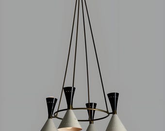 Mid Century 4 Light Cone Chandelier Handmade Italian Modern Pendant Ceiling Light Sputnik Style Ceiling Fixture