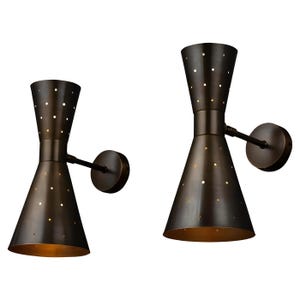 Mid Century Modern Perforated Double Cone Wall Sconce Brass Stilnovo Style Wall Light Italian Modern Bedside Lamp Vintage Wall Fixture