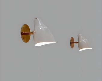 Paar italienische matt weiße Messing Wandleuchten - Mid Century Messing Wandlampe - Eleganz Leuchte Leseleuchte, Nachttischleuchte