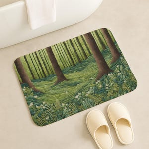 Forest Bath Mat | Green Memory Foam Mat | Nature Bathroom Rug | Cottagecore Bathroom Decor | Woodland Bathroom Decor