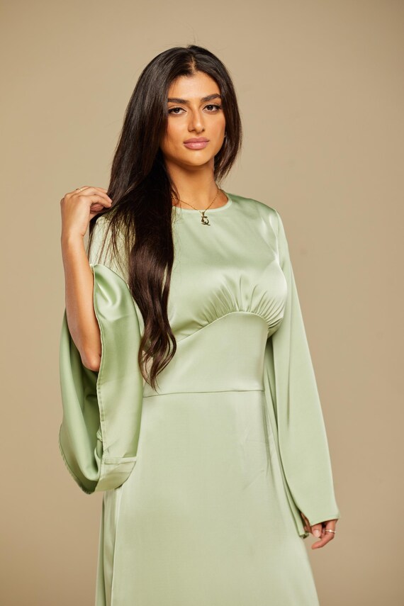 pistachio green satin dress Occasion Satin Dress Pistachio
