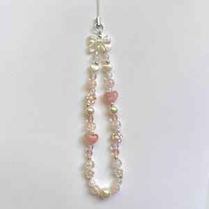 Pink Heart and Flower Beaded Wrist Strap for Phone and Camera