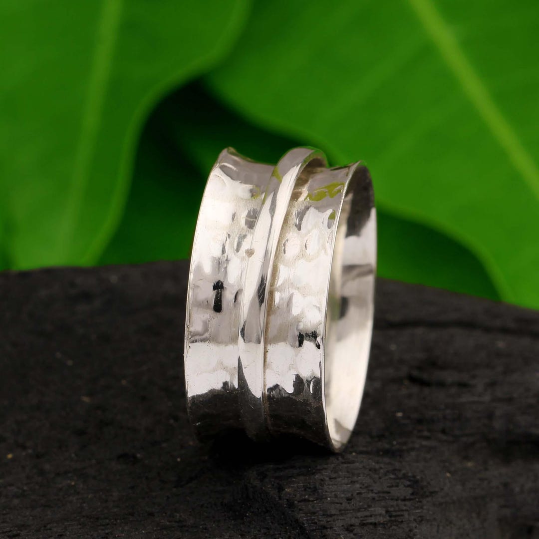 Hammered Sterling Silver Spinner Ring | Handmade Anxiety Fidget Band ...